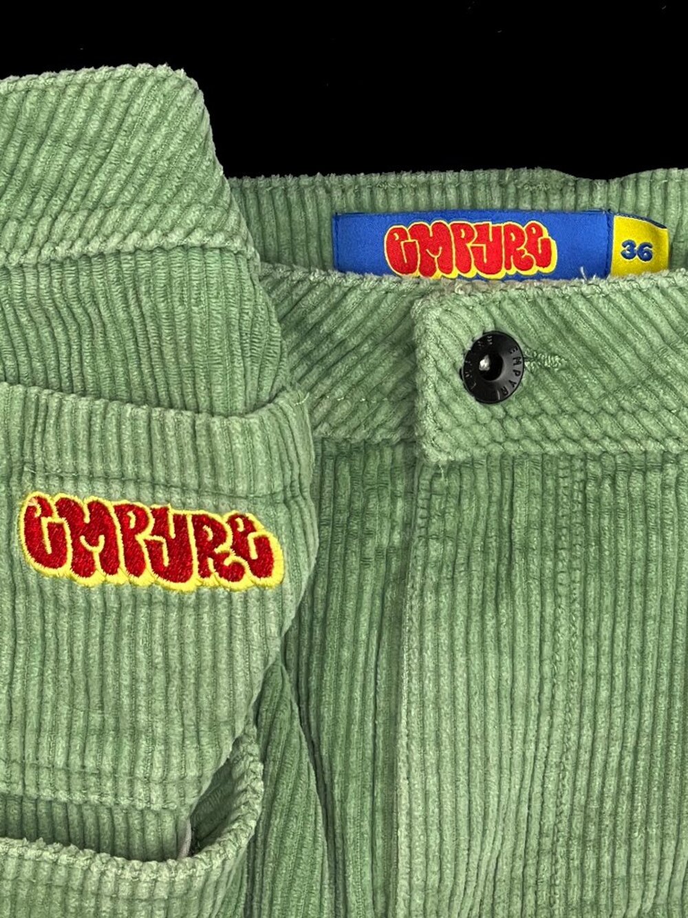 Empyre Relax Green Baggy Wide Leg Skater Corduroy Cords Pants Mens 36 - Picture 2 of 5